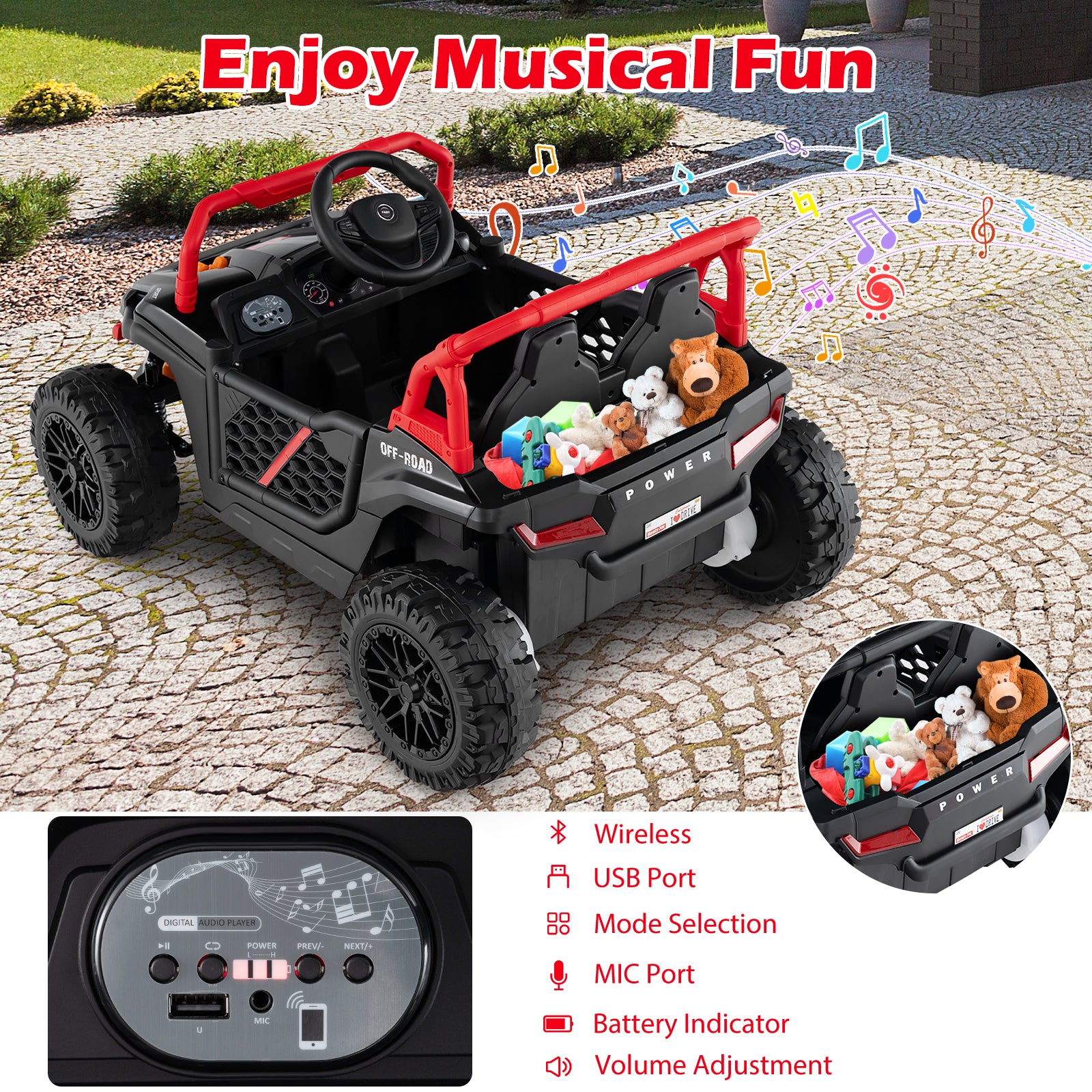 12V Kids Ride on Truck Off-Road UTV with Parental Remote and Lights, Black Powered Ride On Toys at Gallery Canada