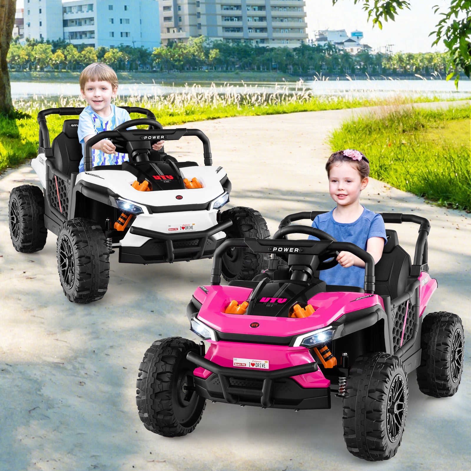 12V Kids Ride on Truck Off-Road UTV with Parental Remote and Lights, Pink Powered Ride On Toys at Gallery Canada