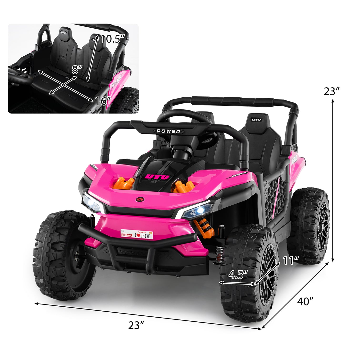 12V Kids Ride on Truck Off-Road UTV with Parental Remote and Lights, Pink Powered Ride On Toys at Gallery Canada