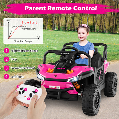 12V Kids Ride on Truck Off-Road UTV with Parental Remote and Lights, Pink Powered Ride On Toys at Gallery Canada