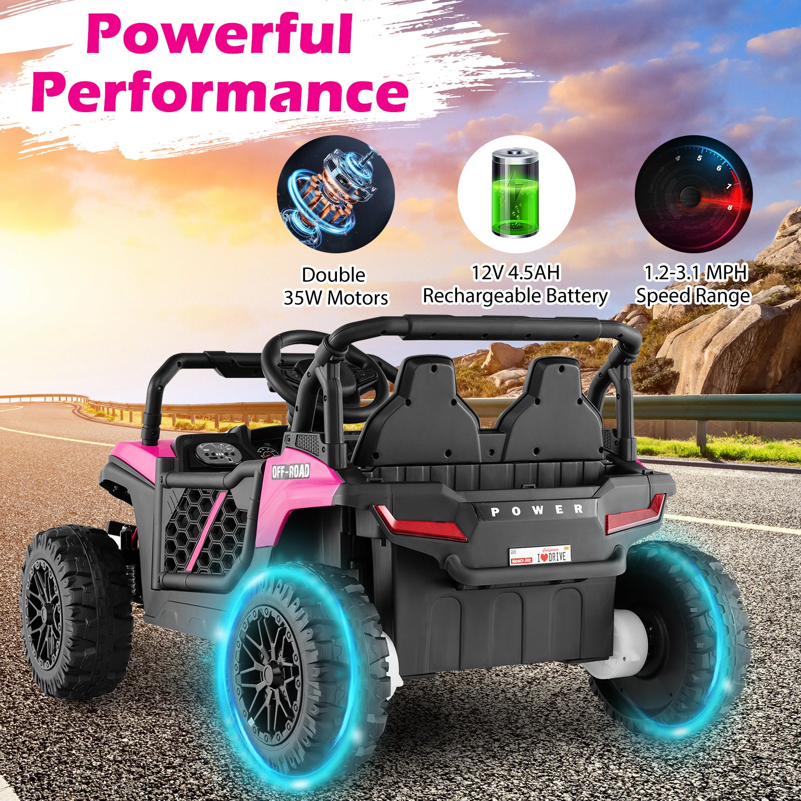 12V Kids Ride on Truck Off-Road UTV with Parental Remote and Lights, Pink Powered Ride On Toys at Gallery Canada