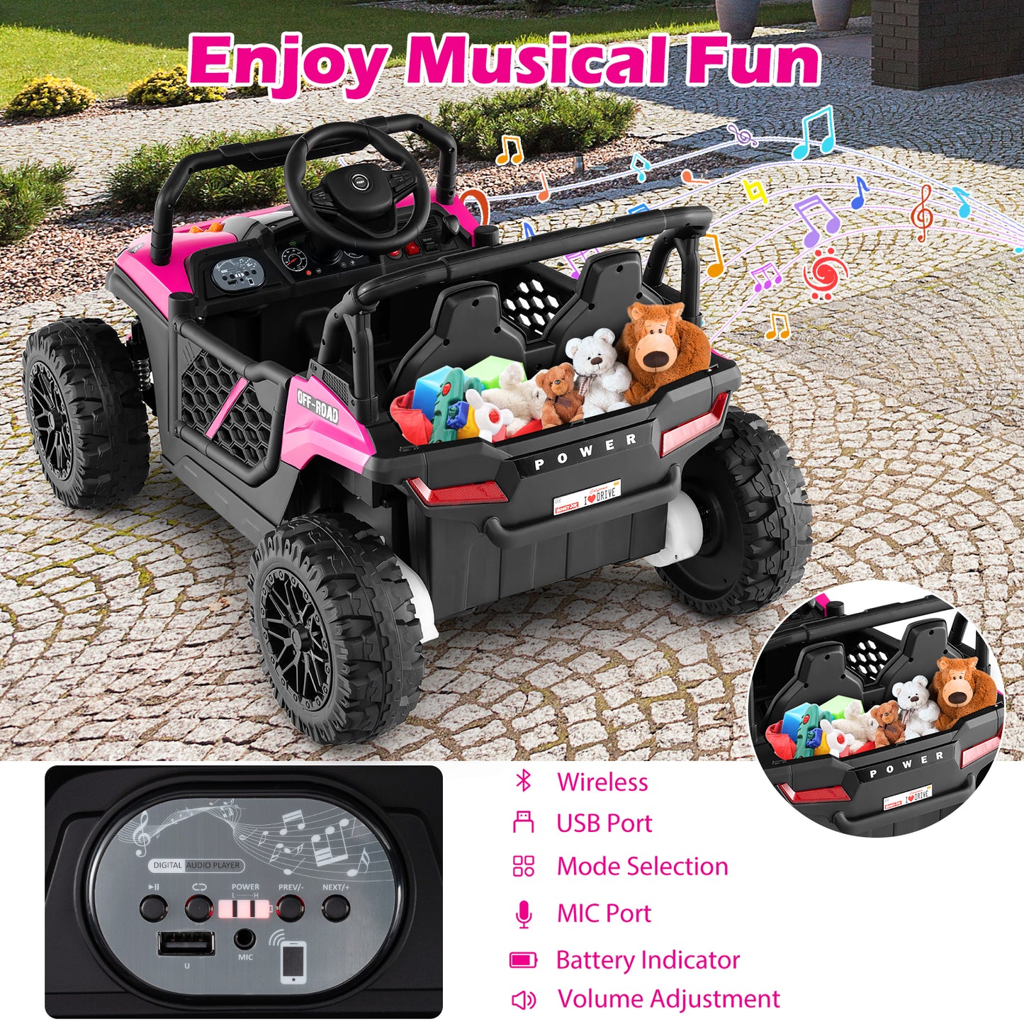 12V Kids Ride on Truck Off-Road UTV with Parental Remote and Lights, Pink Powered Ride On Toys at Gallery Canada