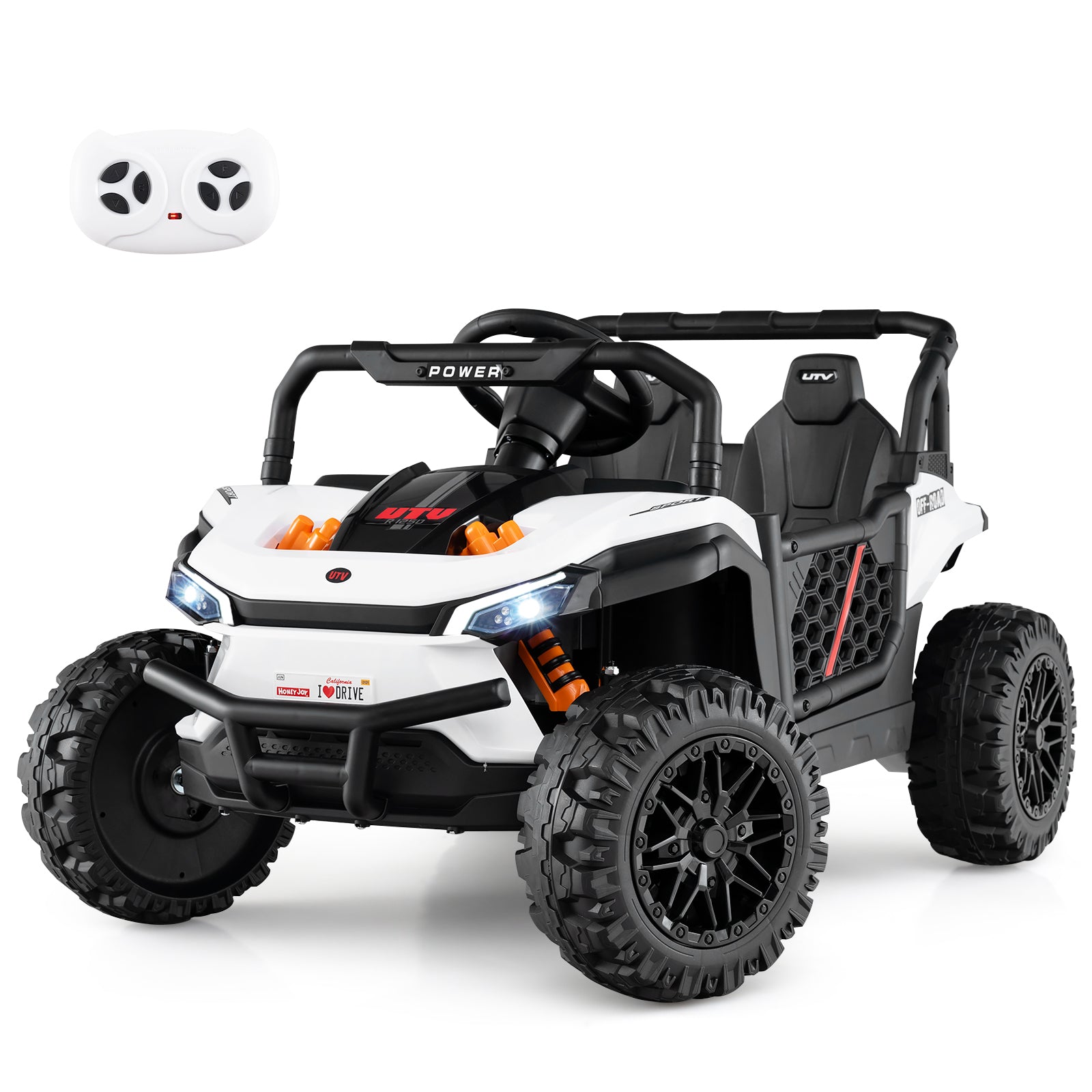 12V Kids Ride on Truck Off-Road UTV with Parental Remote and Lights, White Powered Ride On Toys at Gallery Canada