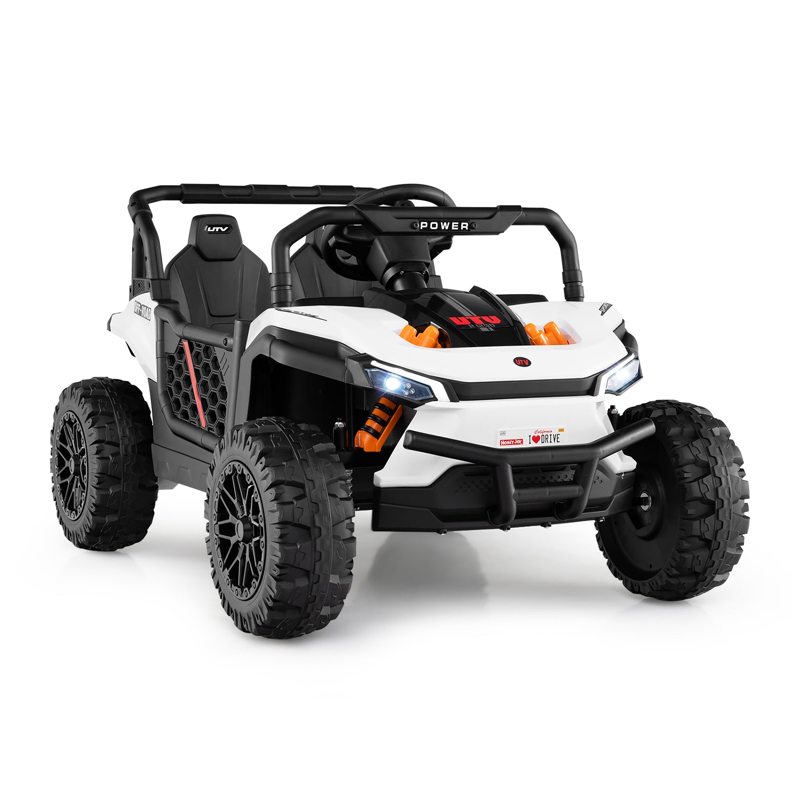 12V Kids Ride on Truck Off-Road UTV with Parental Remote and Lights, White Powered Ride On Toys White at Gallery Canada