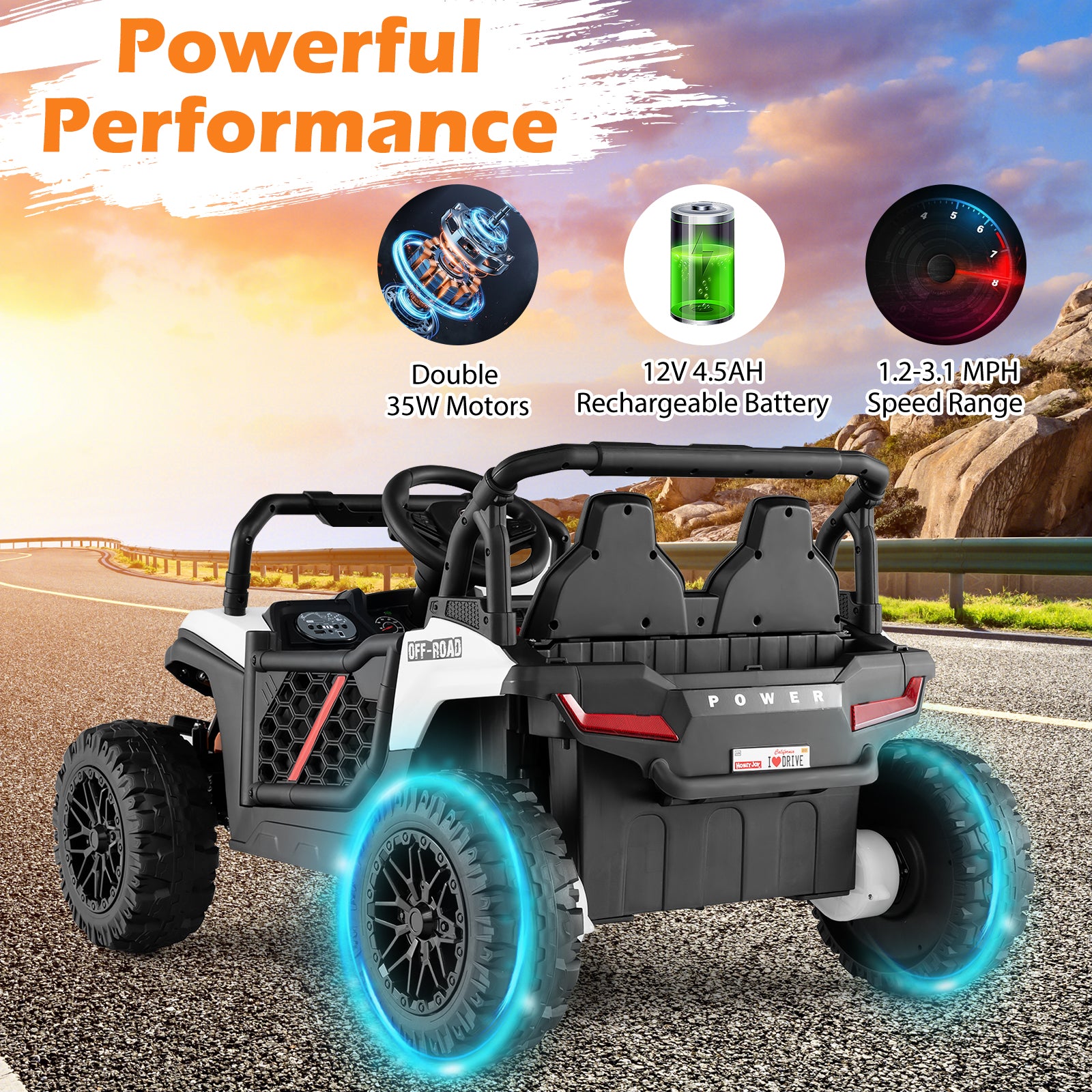 12V Kids Ride On Truck, Off-Road UTV, With Remote And Lights, White Powered Ride On Toys at Gallery Canada