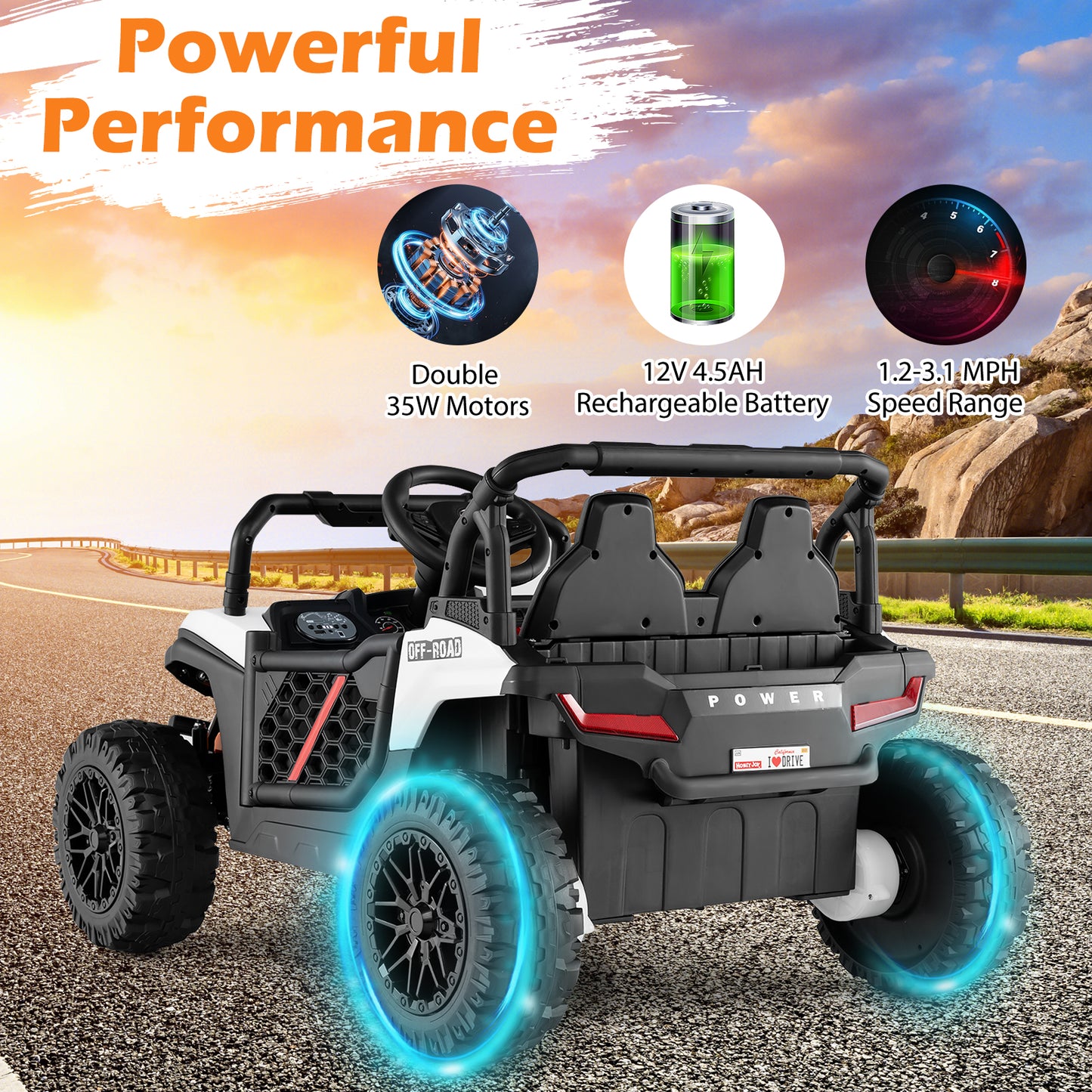 12V Kids Ride On Truck, Off-Road UTV, With Remote And Lights, White Powered Ride On Toys at Gallery Canada