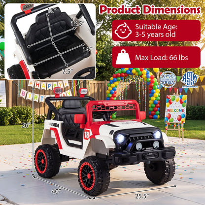 12V Kids Ride On Truck, Remote Control, 3 Speeds, Red