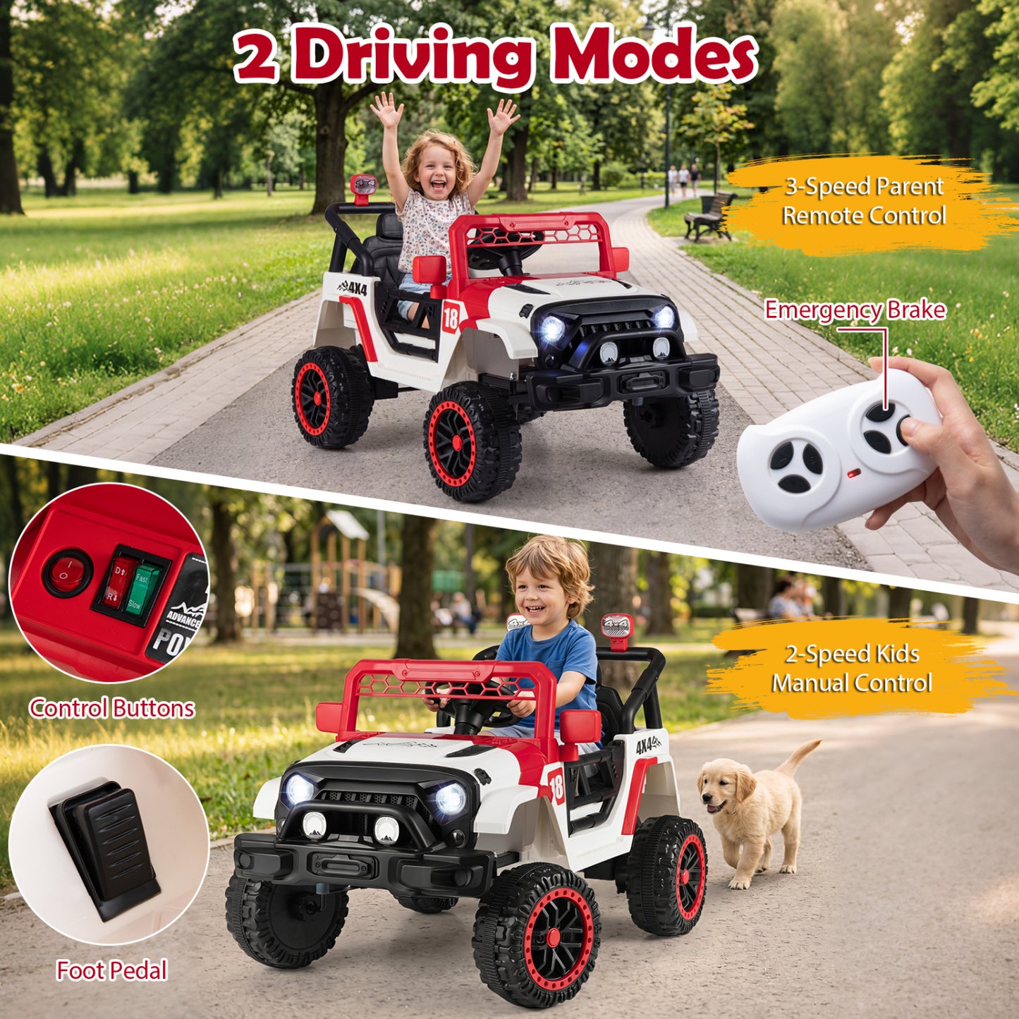 12V Kids Ride On Truck, Remote Control, 3 Speeds, Red
