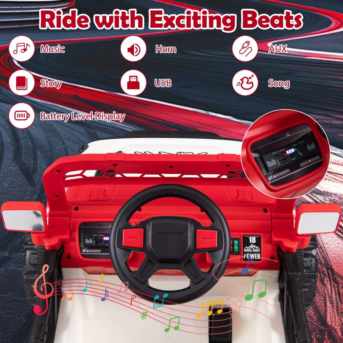 12V Kids Ride On Truck, Remote Control, 3 Speeds, Red