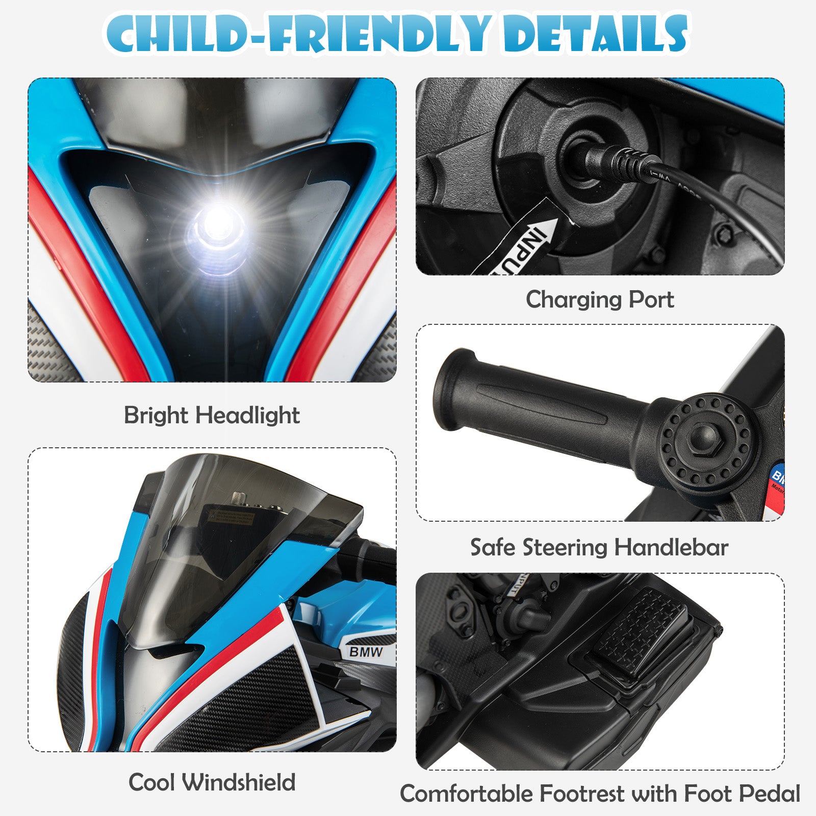 12V Licensed BMW Kids Motorcycle Ride-On Toy, 37-96 Months, Blue Powered Ride On Toys at Gallery Canada