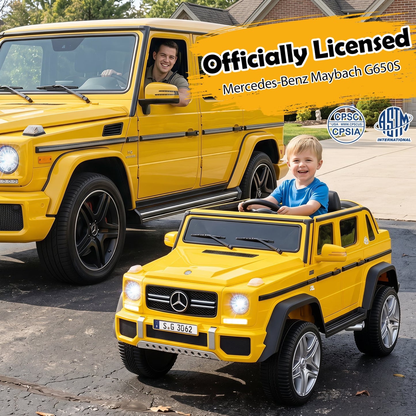 12V Licensed Mercedes-Benz Kids Ride-On Car, Yellow