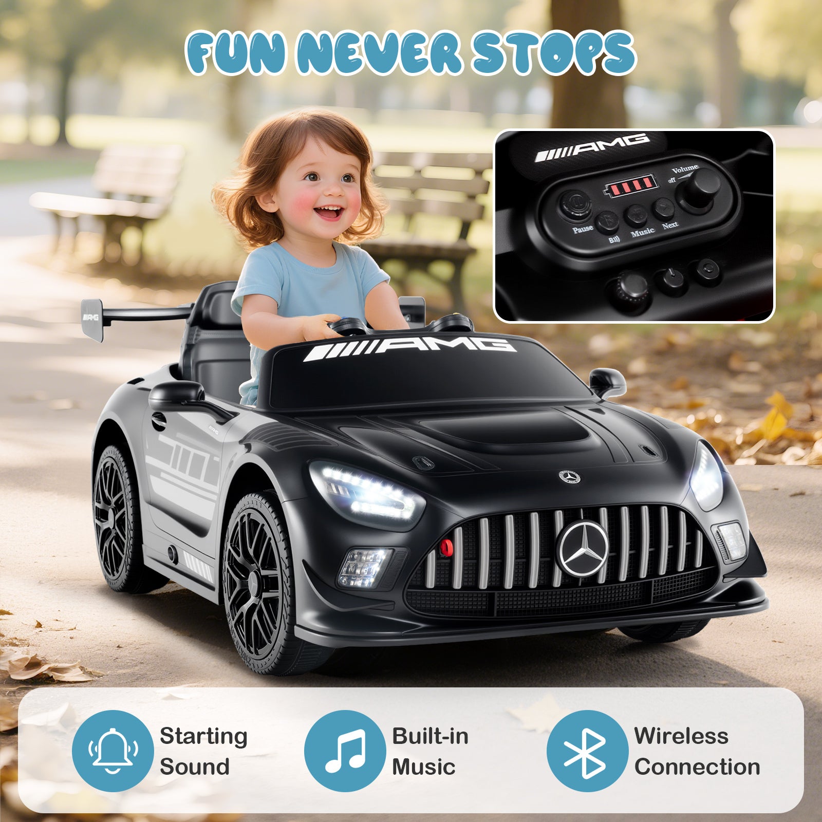 12V Kids Ride-On Car Mercedes-AMG GT3 Licensed with Adjustable Speed, Black Powered Ride On Toys at Gallery Canada