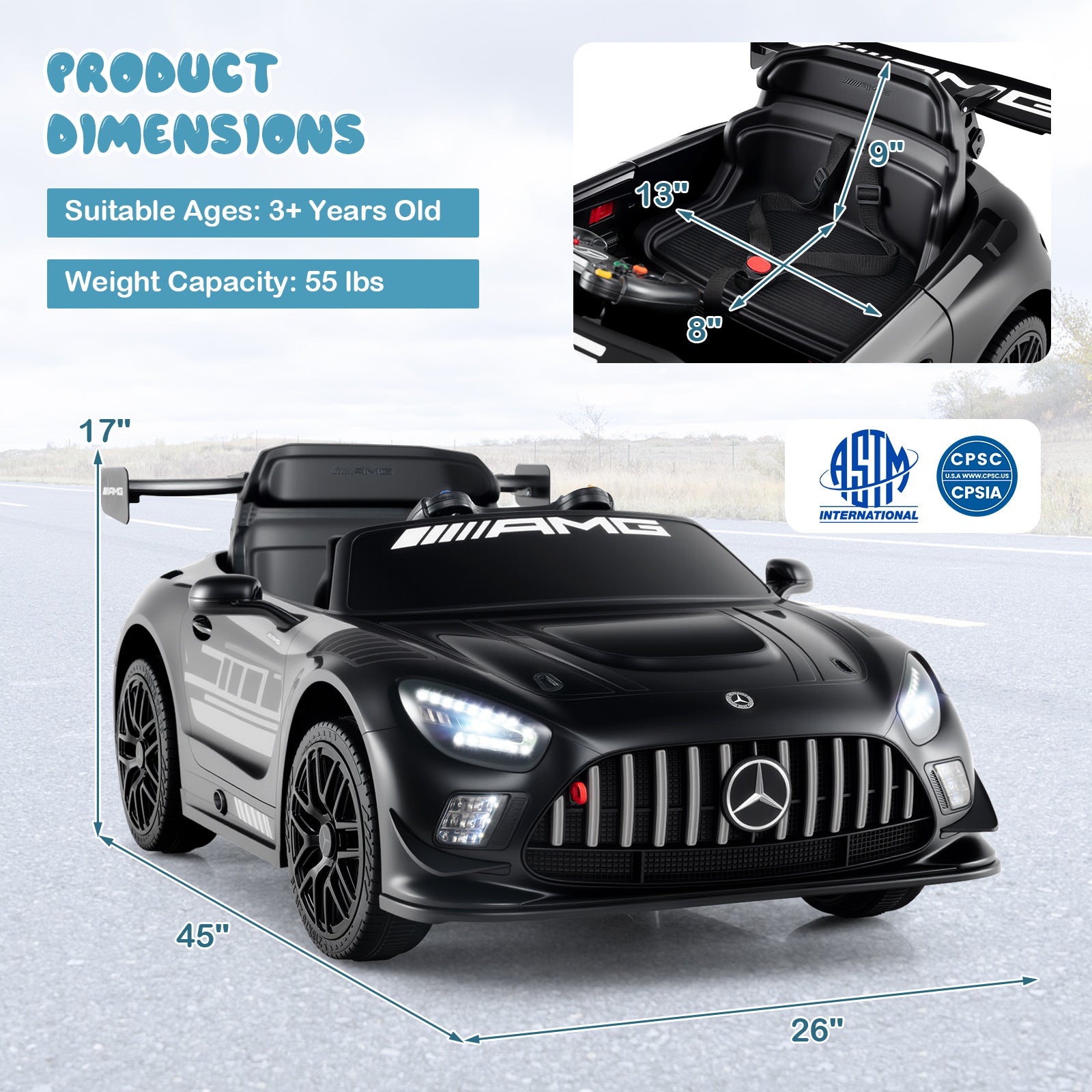 12V Kids Ride-On Car Mercedes-AMG GT3 Licensed with Adjustable Speed, Black Powered Ride On Toys at Gallery Canada
