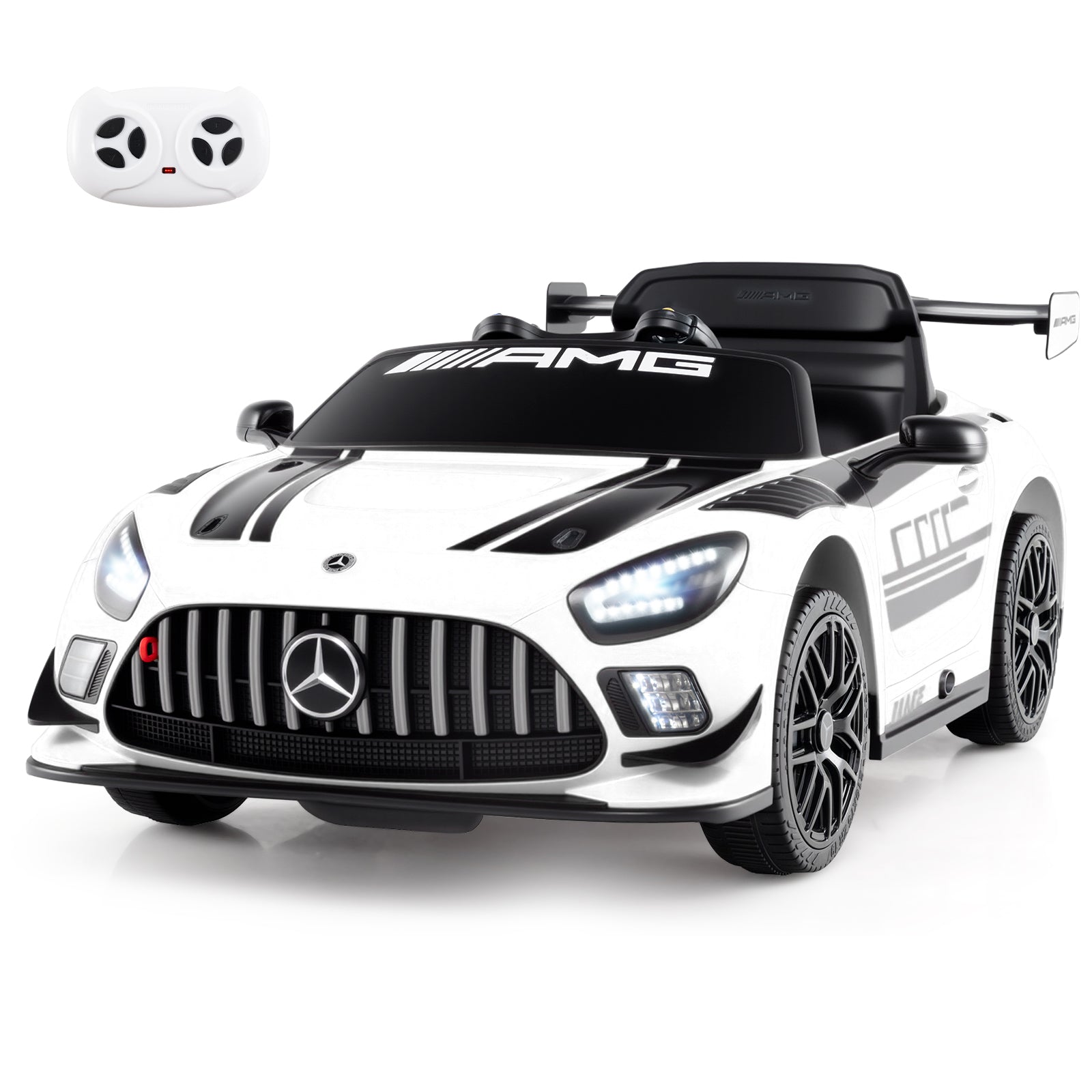 12V Kids Ride-On Car Mercedes-AMG GT3 Licensed with Adjustable Speed, White Powered Ride On Toys at Gallery Canada