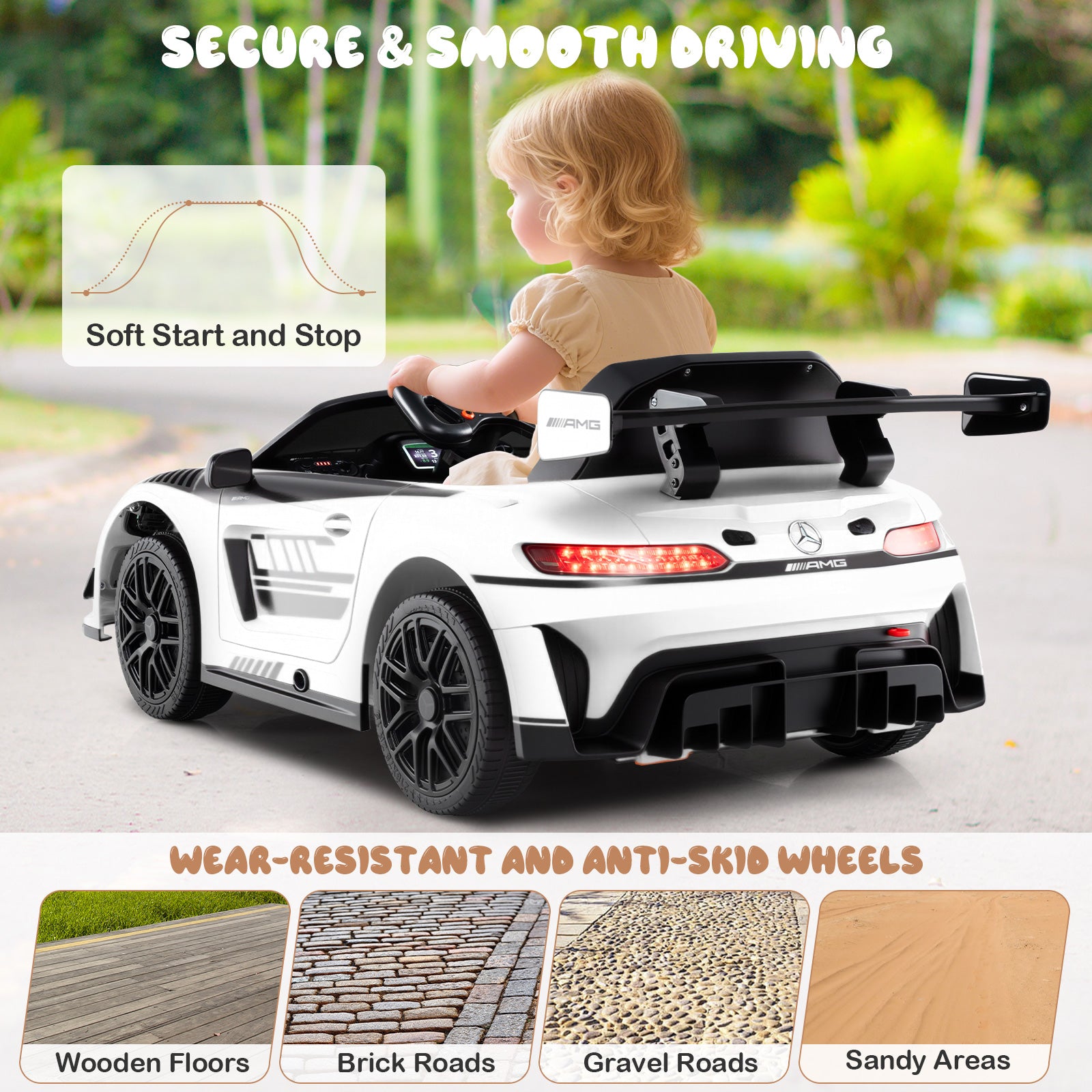 12V Kids Ride-On Car Mercedes-AMG GT3 Licensed with Adjustable Speed, White Powered Ride On Toys at Gallery Canada
