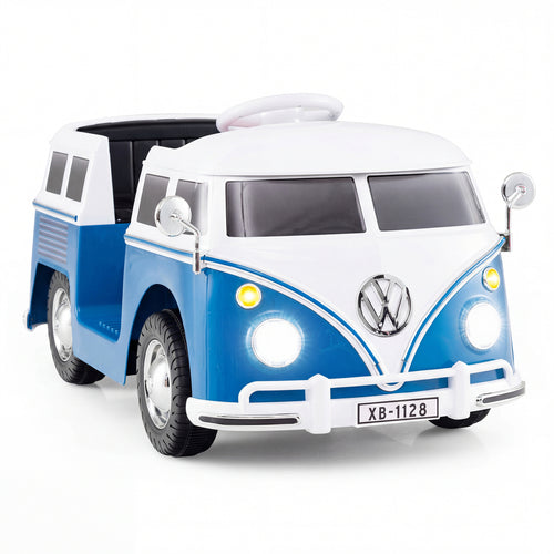 12V Ride On Car Licensed Volkswagen Ride-on Bus with Cup Holder and LED Headlights for 3+ Years Old, Blue