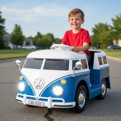 12V Ride On Car Licensed Volkswagen Ride-on Bus with Cup Holder and LED Headlights for 3+ Years Old, Blue Powered Ride On Toys at Gallery Canada