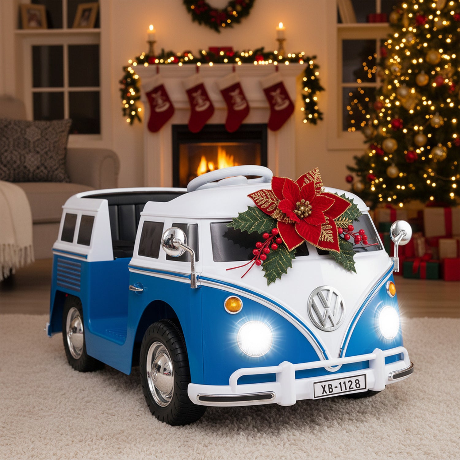12V Ride On Car Licensed Volkswagen Ride-on Bus with Cup Holder and LED Headlights for 3+ Years Old, Blue Powered Ride On Toys at Gallery Canada