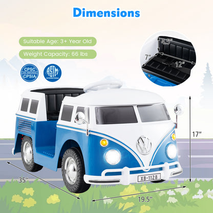 12V Ride On Car Licensed Volkswagen Ride-on Bus with Cup Holder and LED Headlights for 3+ Years Old, Blue Powered Ride On Toys at Gallery Canada