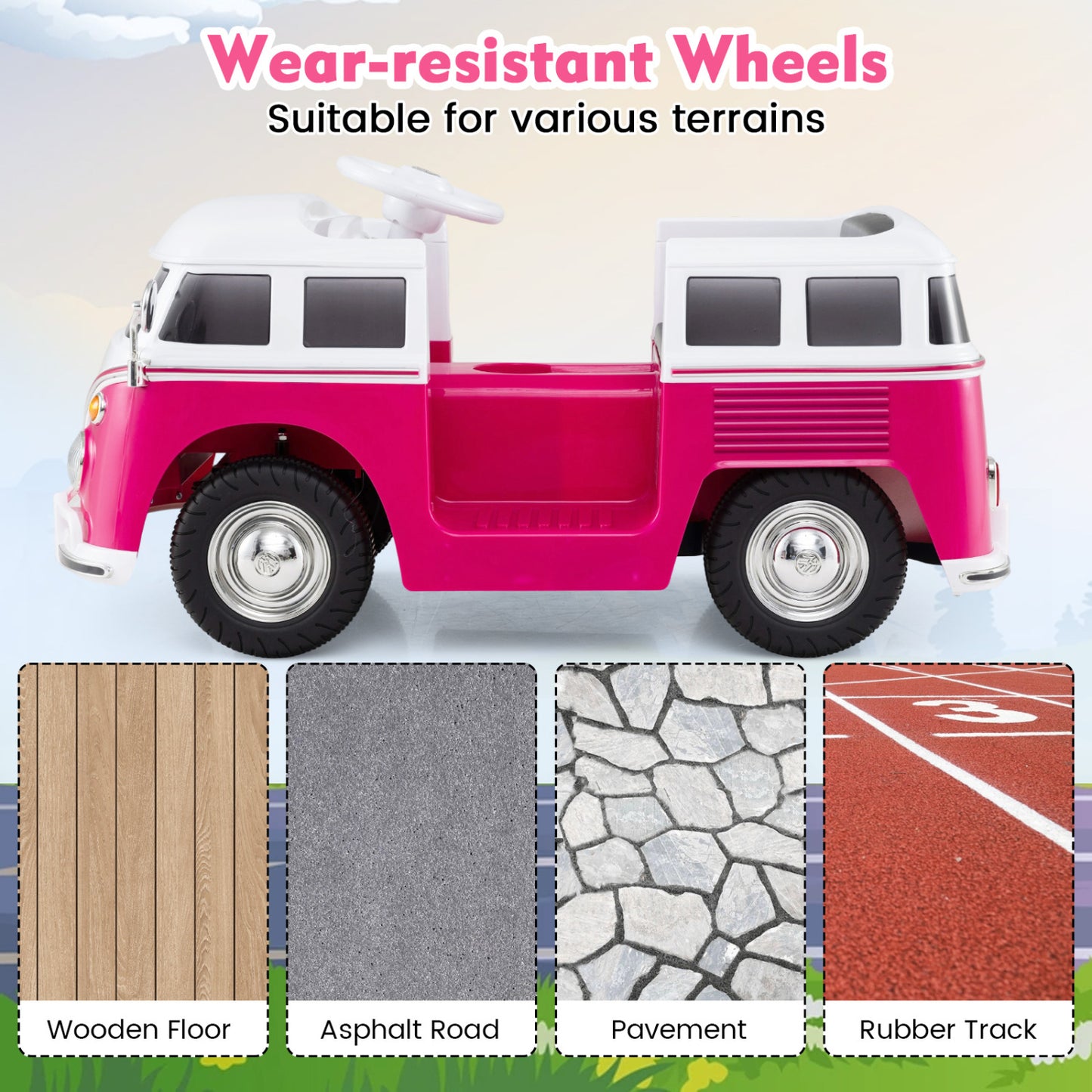 12V Ride On Car Licensed Volkswagen Ride-on Bus with Cup Holder and LED Headlights for 3+ Years Old, Pink Powered Ride On Toys at Gallery Canada