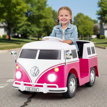 12V Ride On Car Licensed Volkswagen Ride-on Bus with Cup Holder and LED Headlights for 3+ Years Old, Pink Powered Ride On Toys at Gallery Canada