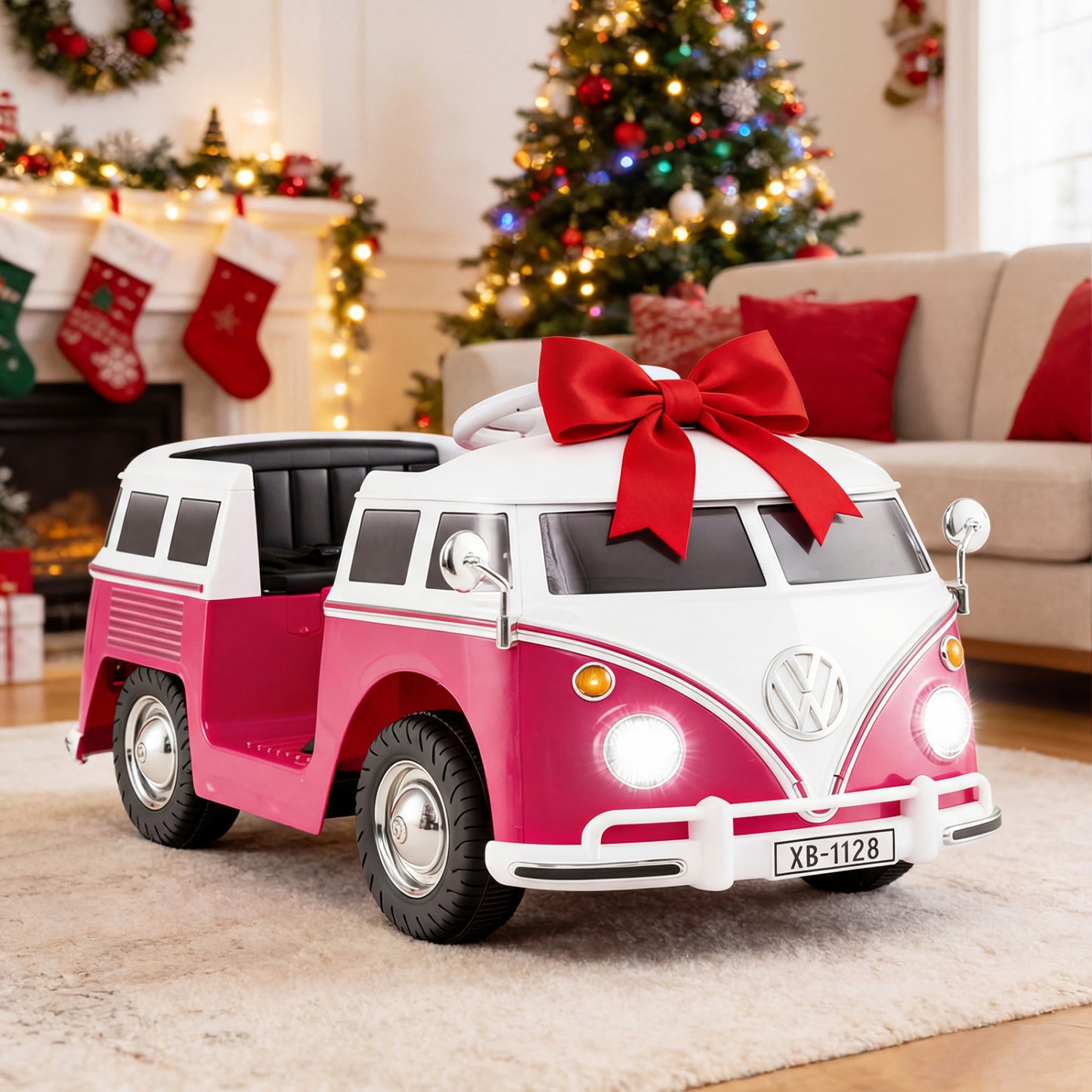 12V Ride On Car Licensed Volkswagen Ride-on Bus with Cup Holder and LED Headlights for 3+ Years Old, Pink Powered Ride On Toys Pink at Gallery Canada