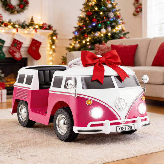 12V Ride On Car Licensed Volkswagen Ride-on Bus with Cup Holder and LED Headlights for 3+ Years Old, Pink Powered Ride On Toys Pink at Gallery Canada