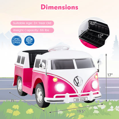 12V Ride On Car Licensed Volkswagen Ride-on Bus with Cup Holder and LED Headlights for 3+ Years Old, Pink Powered Ride On Toys at Gallery Canada