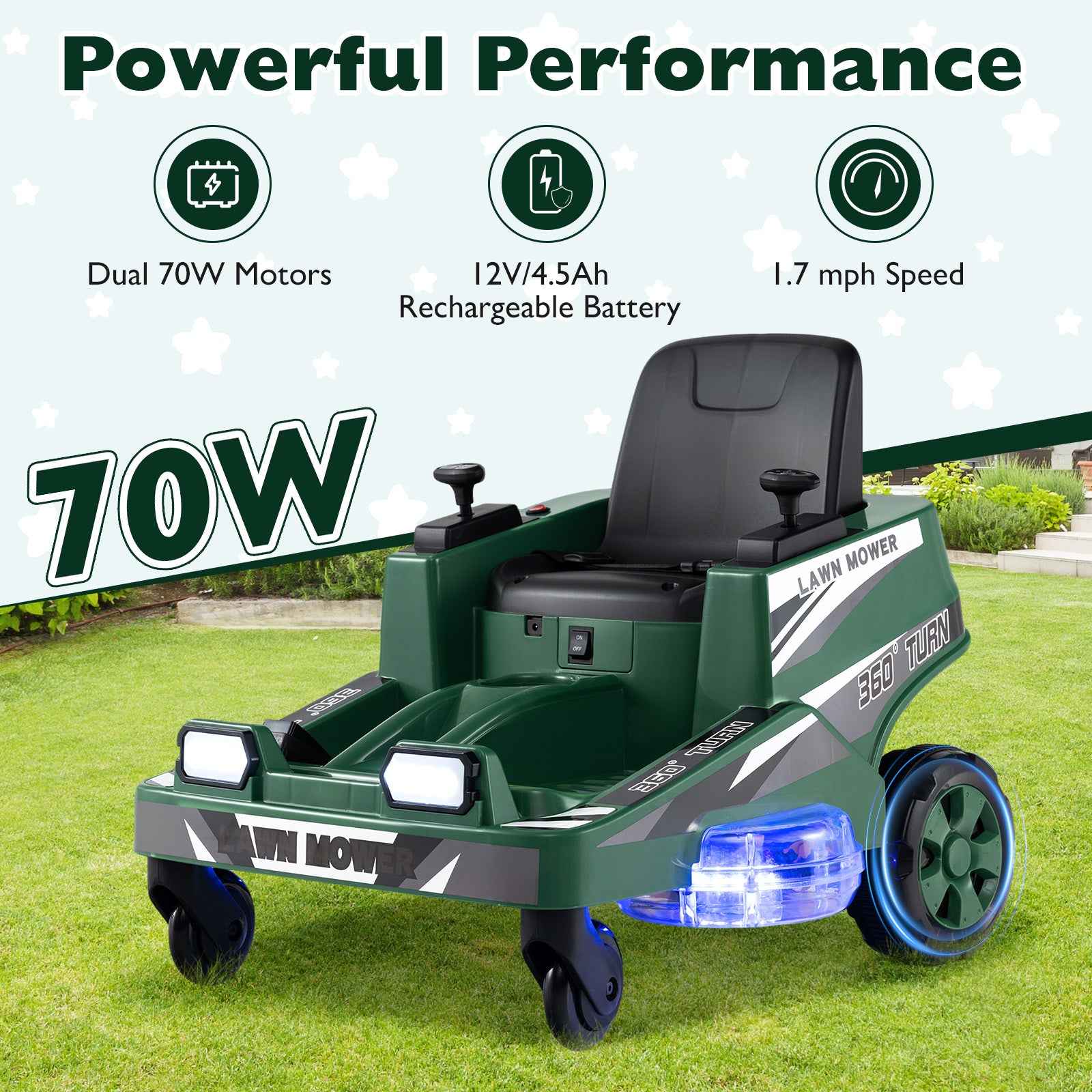 12V Ride on Lawn Mower, Dual Control Sticks, Green Powered Ride On Toys at Gallery Canada