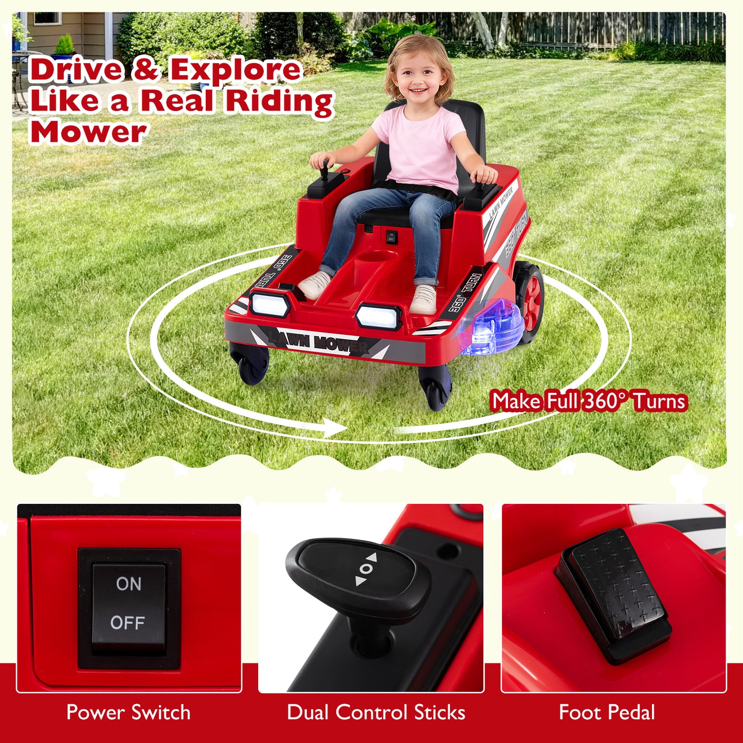 12V Ride On Lawn Mower For Kids, Dual Control, Red Powered Ride On Toys at Gallery Canada
