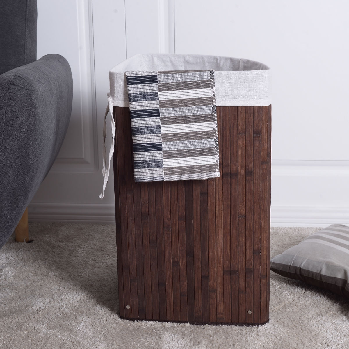 Corner Bamboo Hamper Laundry Basket, Brown Laundry Baskets at Gallery Canada