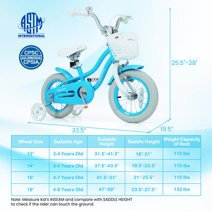12/14/16/18/20 Inch Kids Bike with Dual Brakes and Adjustable Seat-12 Inch, Blue Kids Bike at Gallery Canada