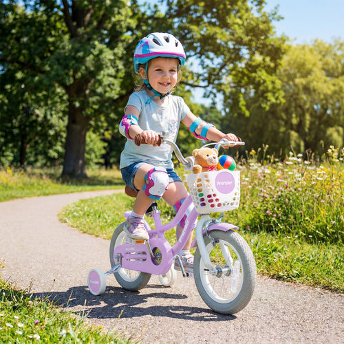 12/14/16/18/20 Inch Adjustable Kids Bike with 2 Brake System-12 Inch, Purple