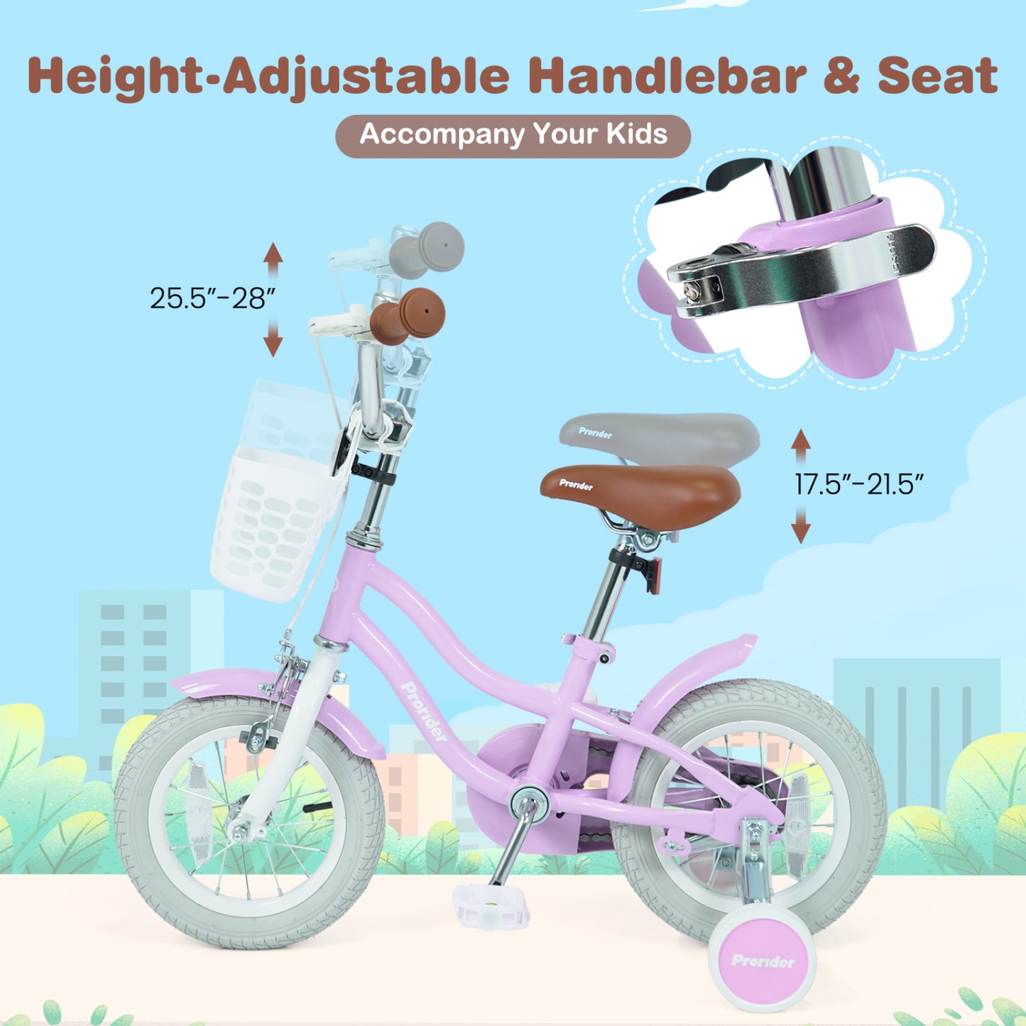 12/14/16/18/20 Inch Adjustable Kids Bike with 2 Brake System-12 Inch, Purple Kids Bike at Gallery Canada