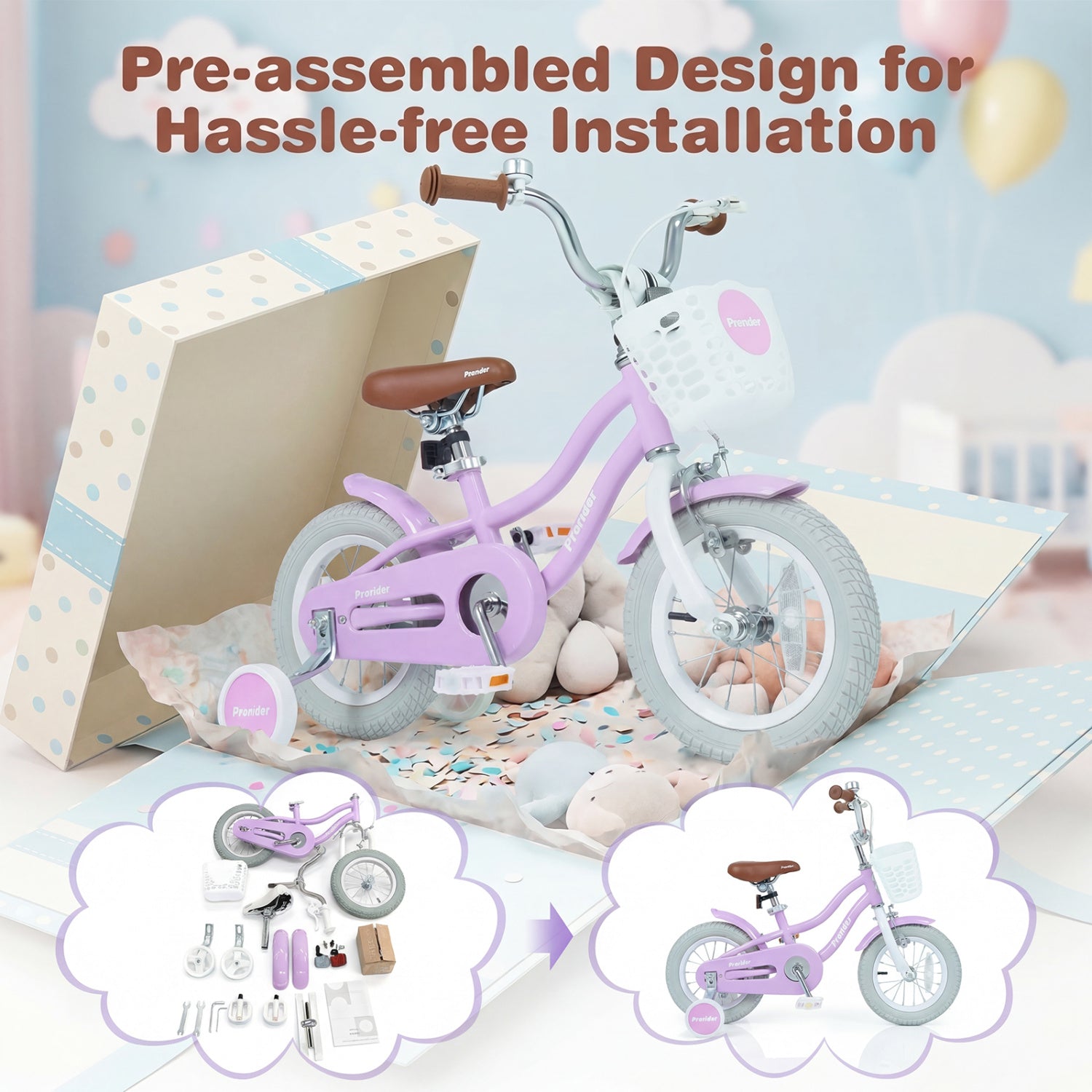 12/14/16/18/20 Inch Adjustable Kids Bike with 2 Brake System-12 Inch, Purple Kids Bike at Gallery Canada