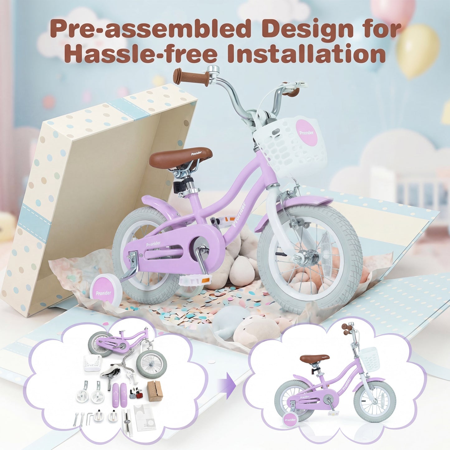 12/14/16/18/20 Inch Adjustable Kids Bike with 2 Brake System-12 Inch, Purple Kids Bike at Gallery Canada