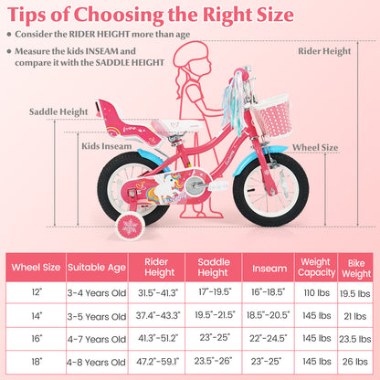 12 Inch Girls Bike For 3-8 Years Old, Pink Kids Bike at Gallery Canada