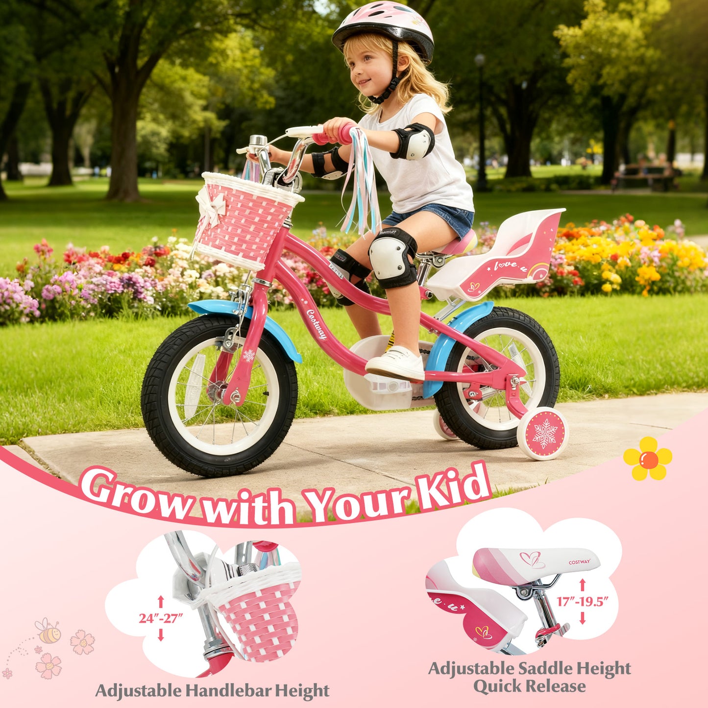 12 Inch Girls Bike For 3-8 Years Old, Pink Kids Bike at Gallery Canada