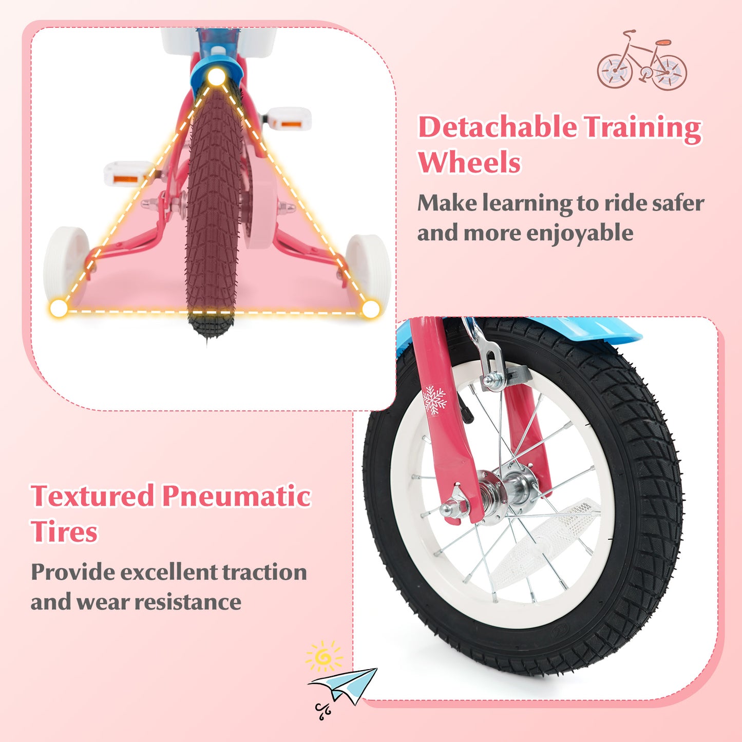 12 Inch Girls Bike For 3-8 Years Old, Pink Kids Bike at Gallery Canada