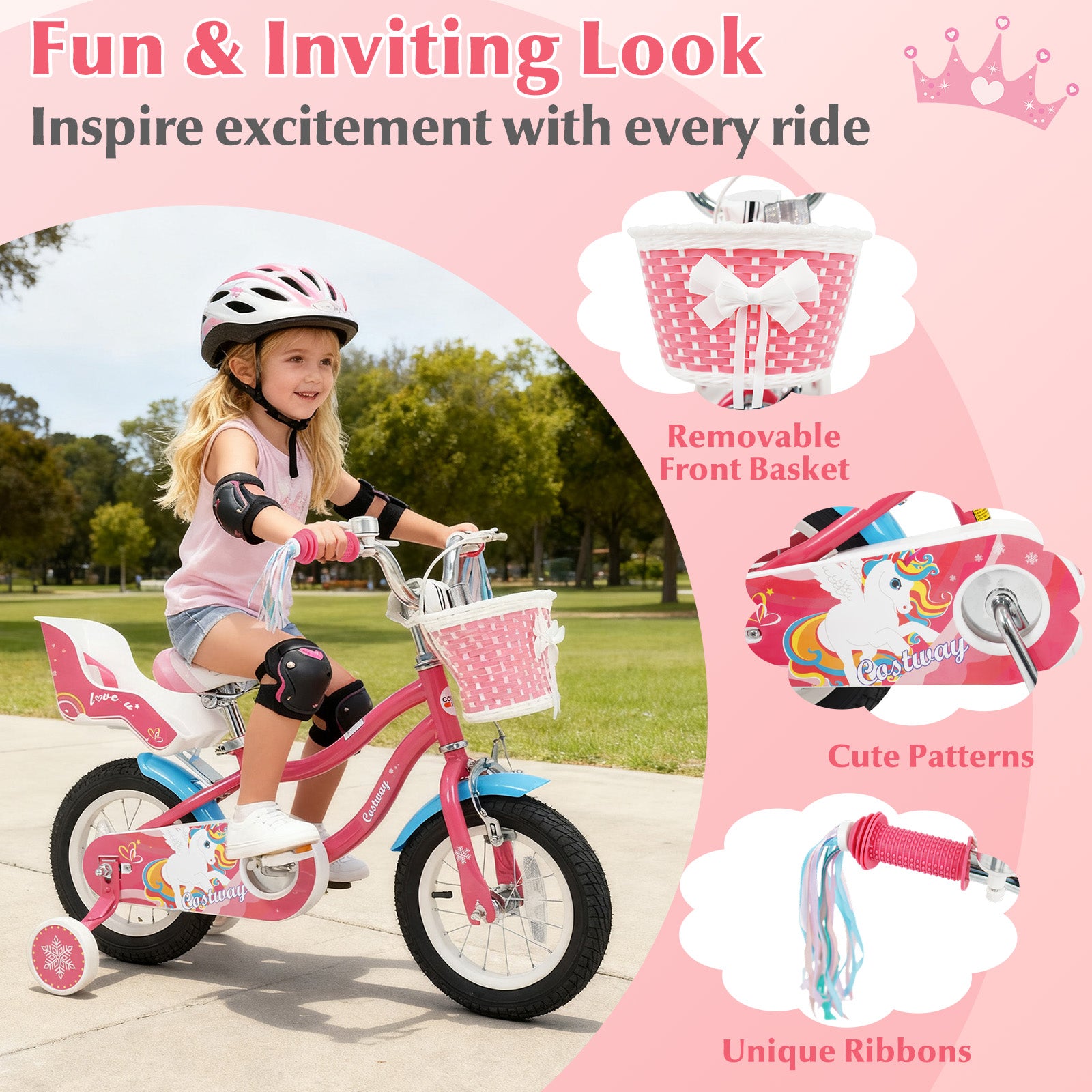 12 Inch Girls Bike For 3-8 Years Old, Pink Kids Bike at Gallery Canada