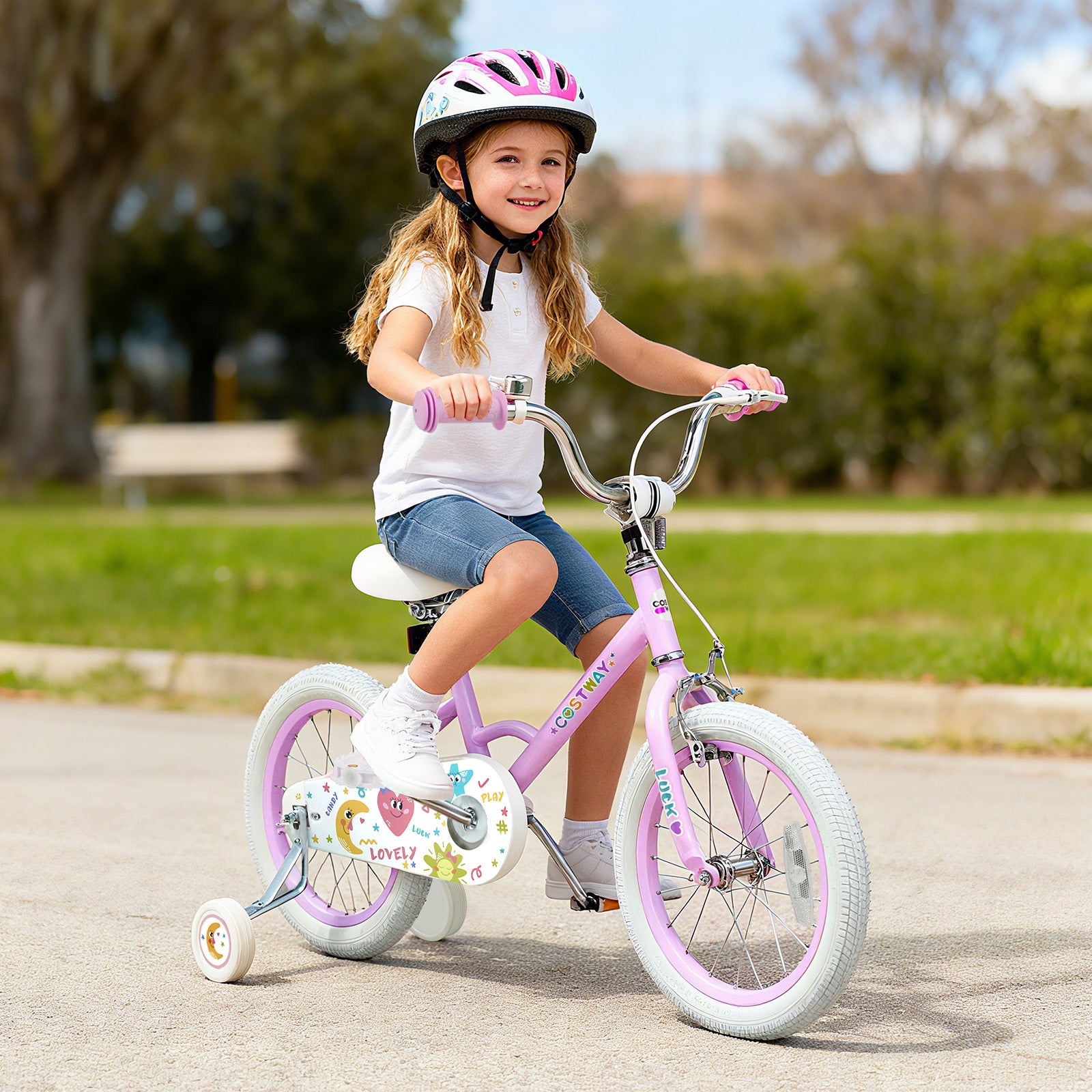 12/14/16/18 Inch Kids Bike Adjustable for 3-8 Years Old Children Purple - Stars & Moon-16 inch, Purple Kids Bike at Gallery Canada