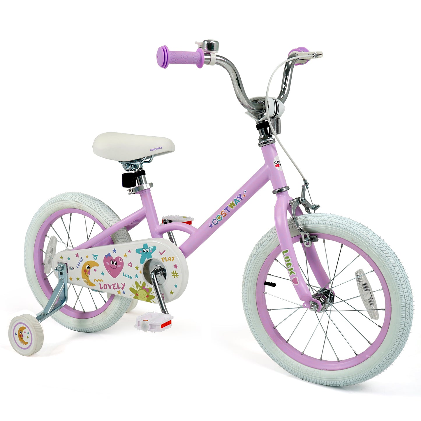 12/14/16/18 Inch Kids Bike Adjustable for 3-8 Years Old Children Purple - Stars & Moon-16 inch, Purple Kids Bike at Gallery Canada
