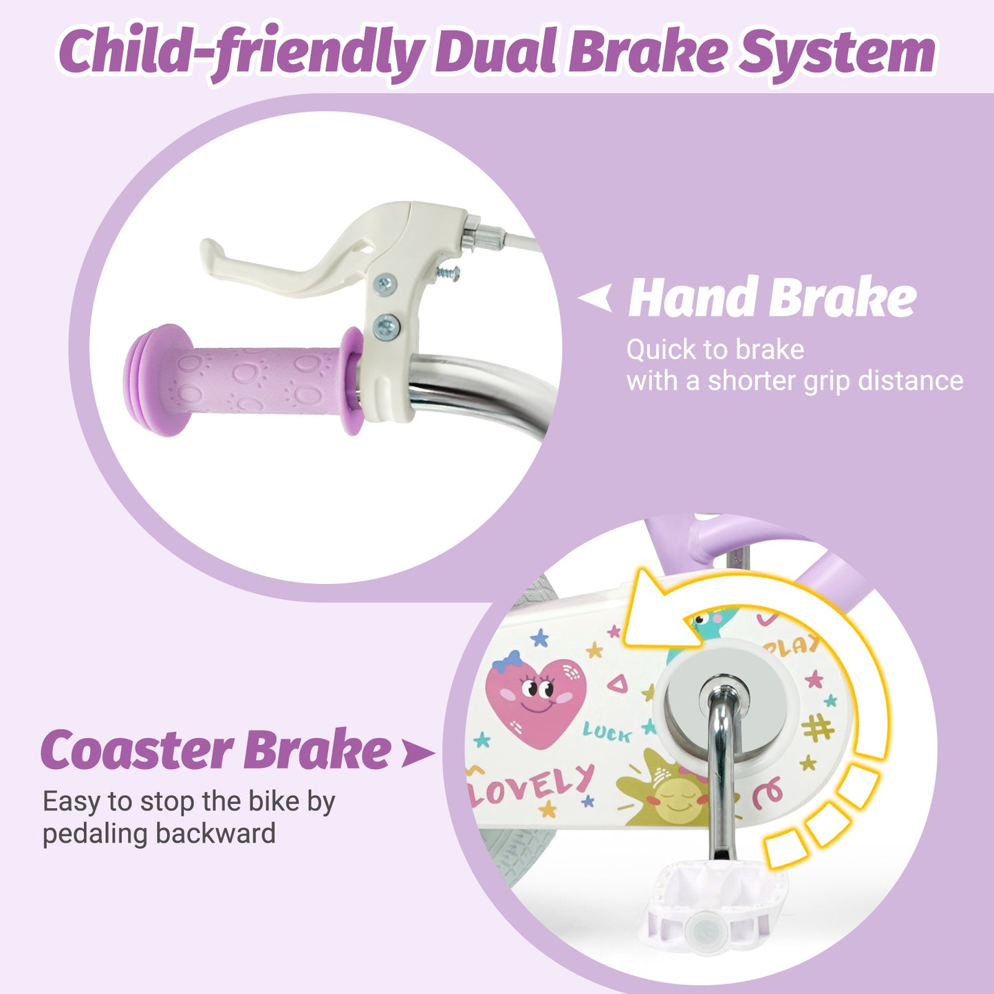 12/14/16/18 Inch Kids Bike Adjustable for 3-8 Years Old Children Purple - Stars & Moon-16 inch, Purple Kids Bike at Gallery Canada