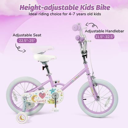 12/14/16/18 Inch Kids Bike Adjustable for 3-8 Years Old Children Purple - Stars & Moon-16 inch, Purple Kids Bike at Gallery Canada