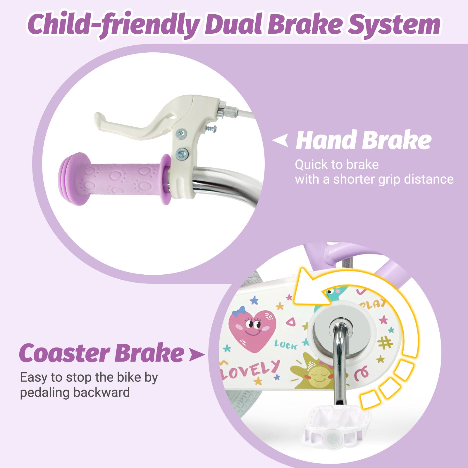 12/14/16/18 Inch Kids Bike Adjustable for 3-8 Years Old Children Purple - Stars & Moon-18 inches, Purple Kids Bike at Gallery Canada