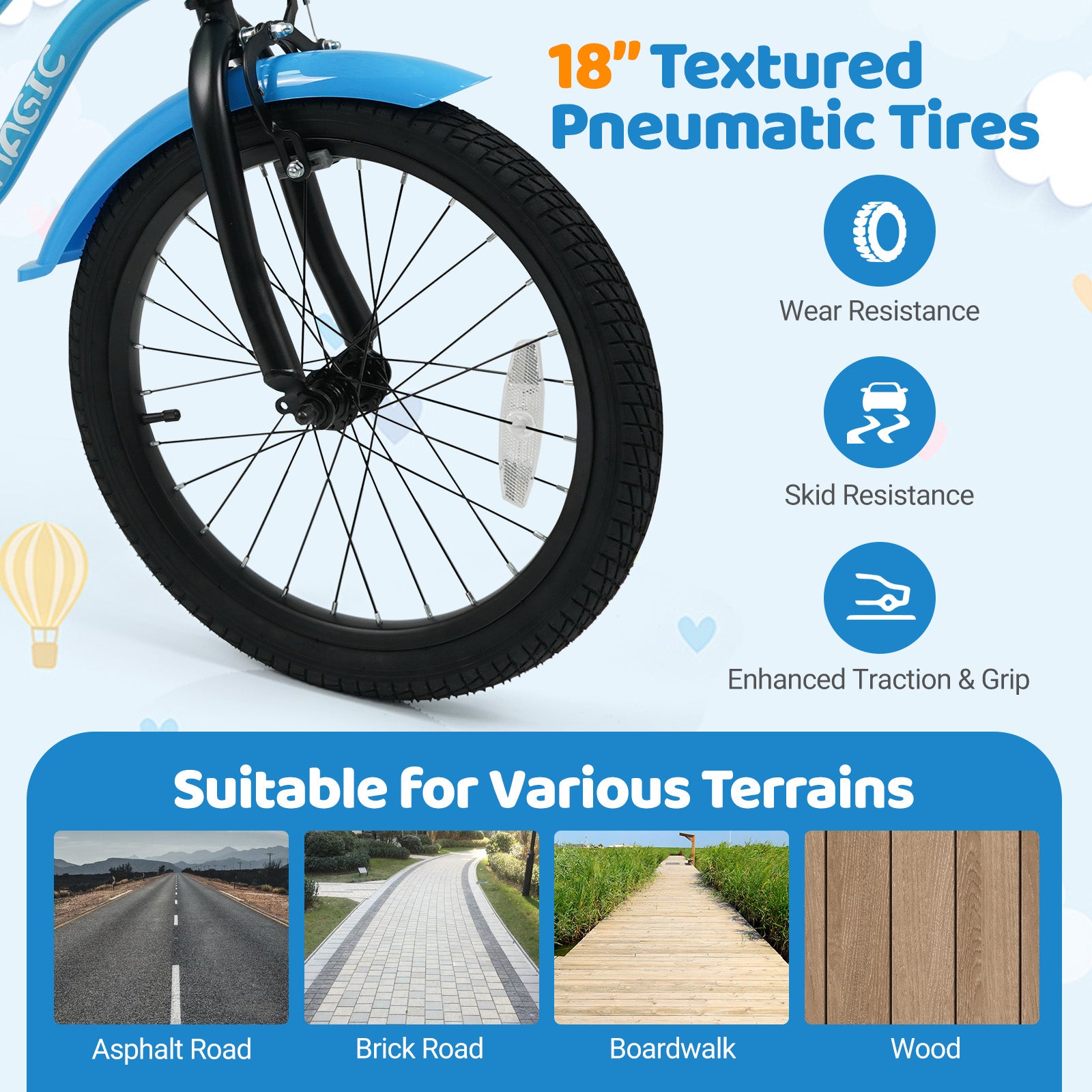 12/14/16/18 Inch Kids Bike with Training Wheels and Basket Navy Color-18 inches, Navy Kids Bike at Gallery Canada