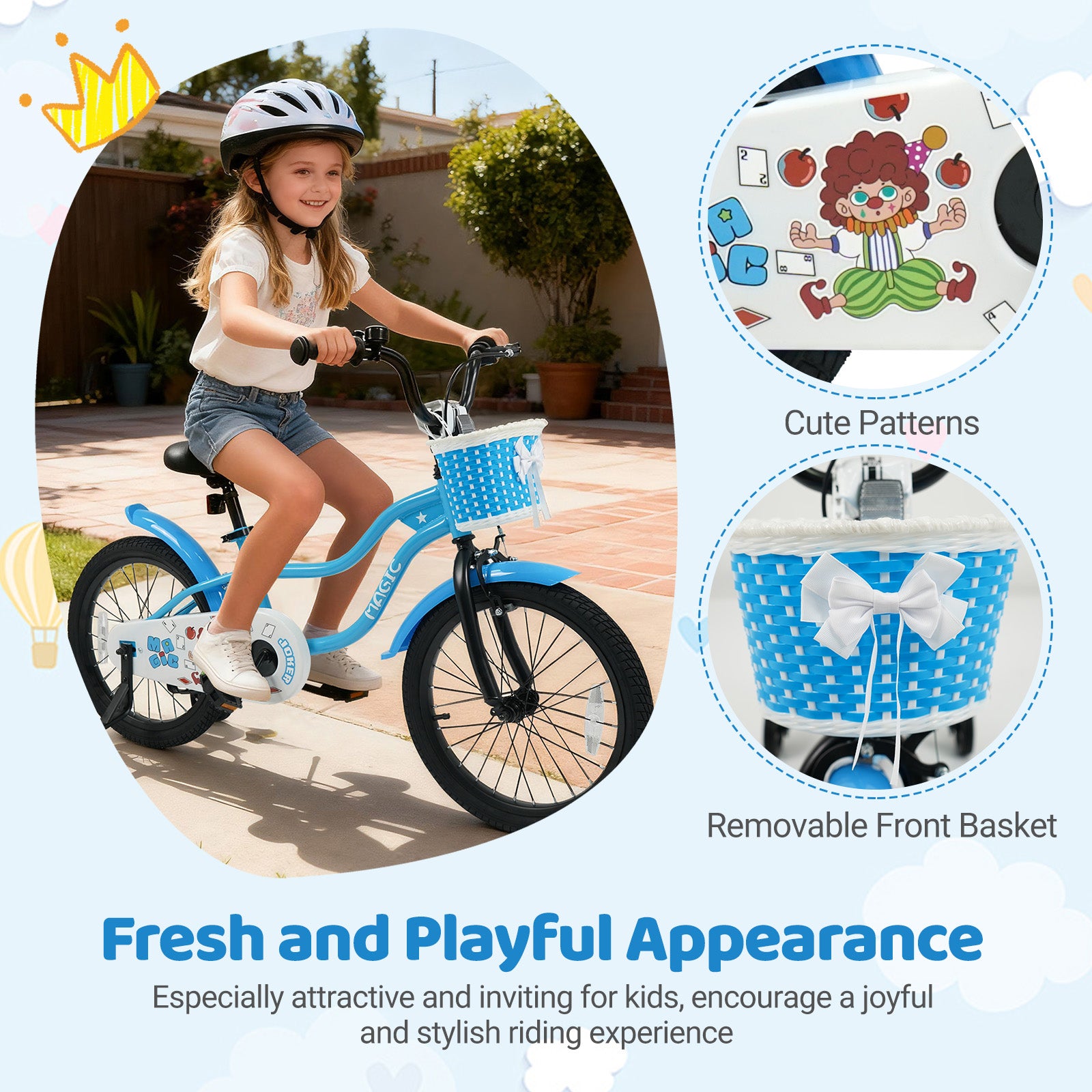 12/14/16/18 Inch Kids Bike with Training Wheels and Basket Navy Color-18 inches, Navy Kids Bike at Gallery Canada