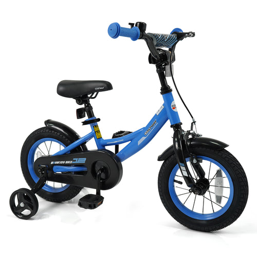 Kids Bike, 12 Inches, Removable Training Wheels, Adjustable Seat, Navy