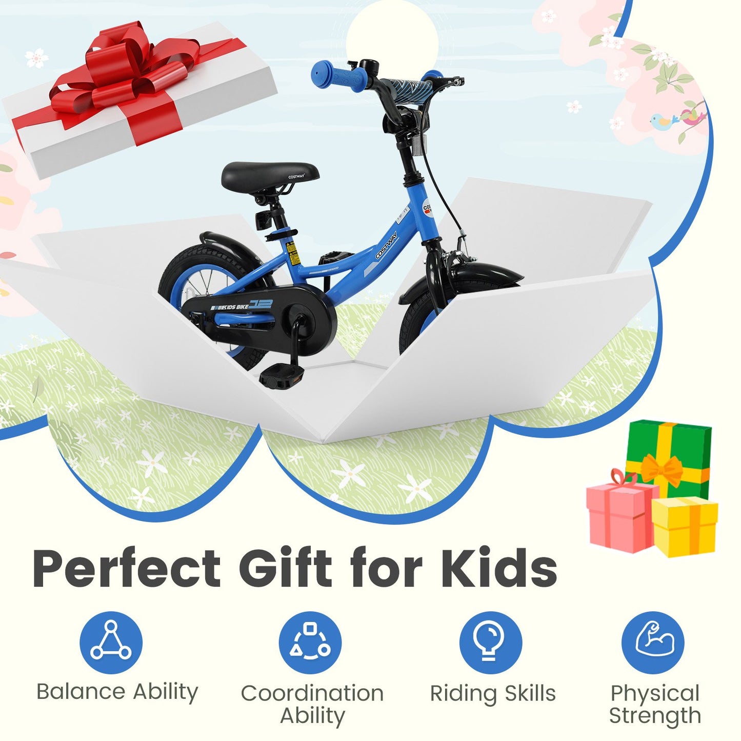 12/14/16/18 Inches Kids Bike with Removable Training Wheels and Adjustable Seatfor 3-8 Years Old Navy-12 inches, Navy Kids Bike at Gallery Canada