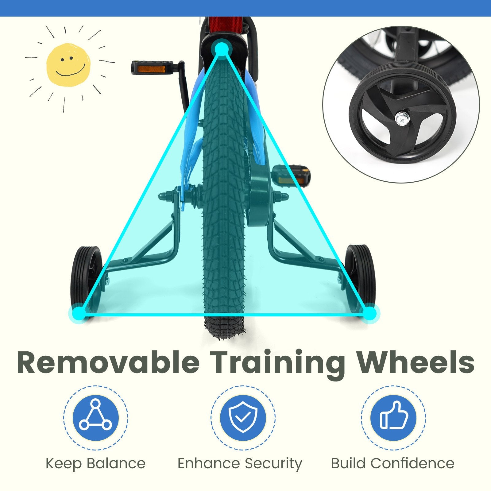 12/14/16/18 Inches Kids Bike with Removable Training Wheels and Adjustable Seatfor 3-8 Years Old Navy-16 inches, Navy Kids Bike at Gallery Canada